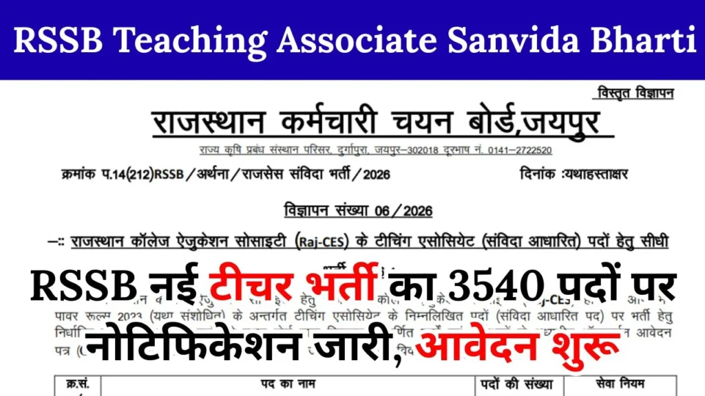 RSSB Teaching Associate Sanvida Bharti 2026