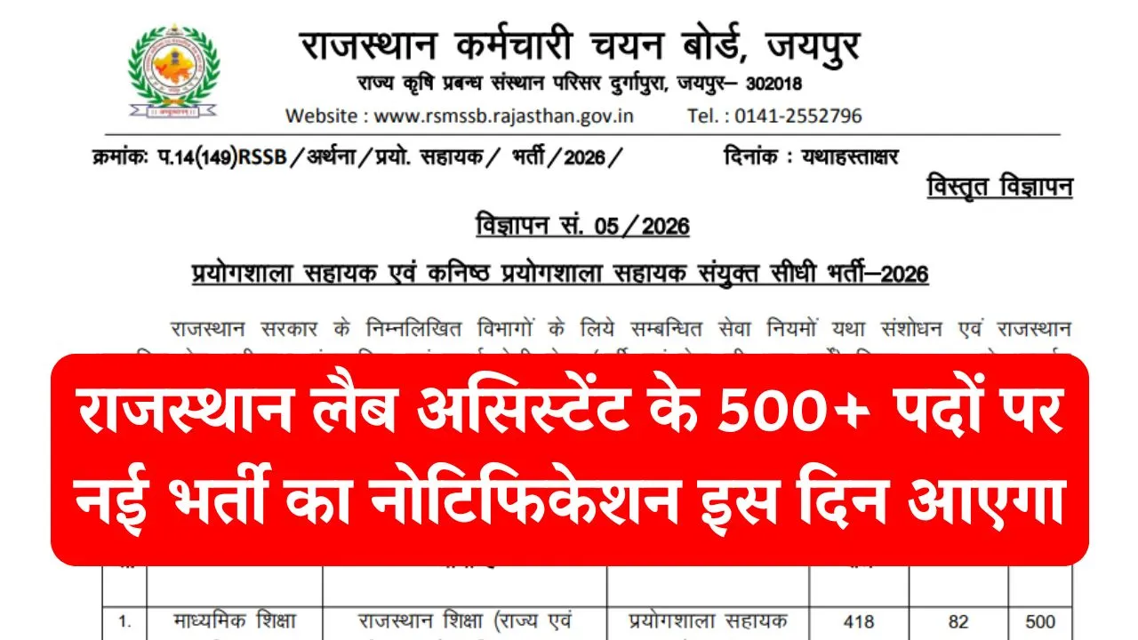 Rajasthan Lab Assistant Vacancy 2026